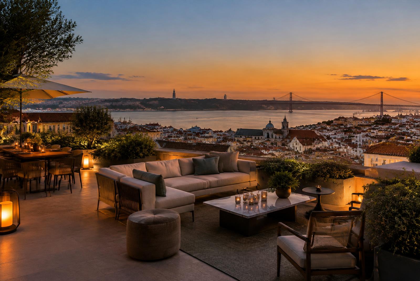 Terraço panorâmico de penthouse em Lisboa